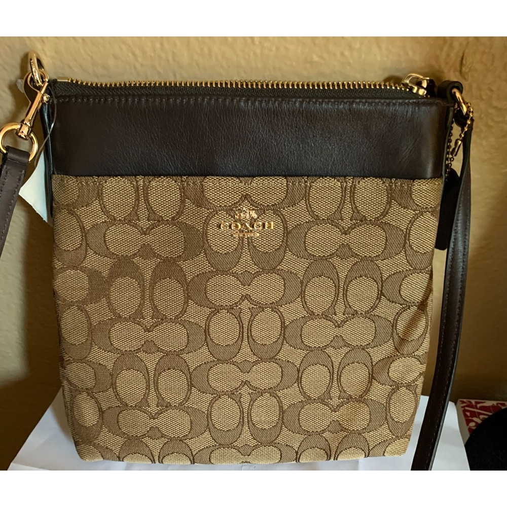 Coach Canvas Signature Cross Body Brown and‎ Tan NWT